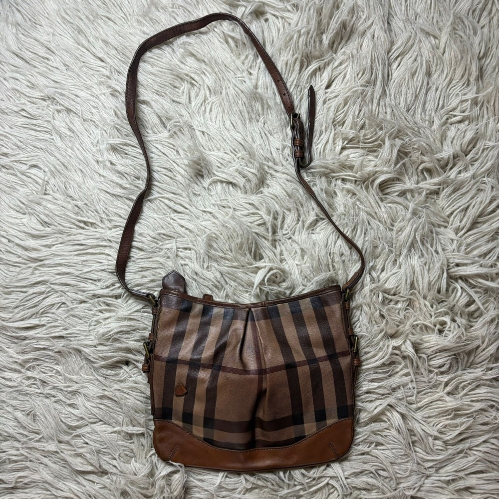 Burberry Brown Smoke House Check PVC and Leather Crossbody Bag - Picture 1 of 16
